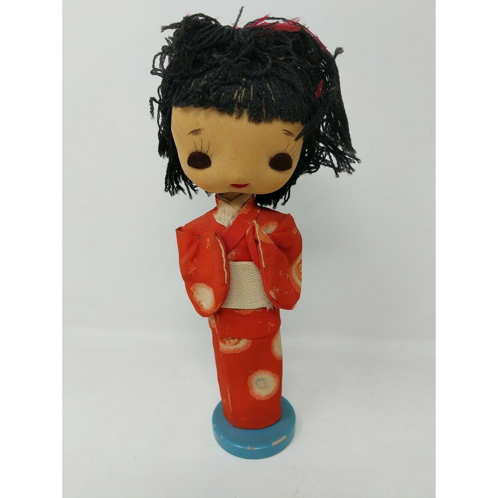 Japanese Girl Woman Geisha Sakura Doll‎ Figure Cloth Kimono Gown 9.5" VTG Cute